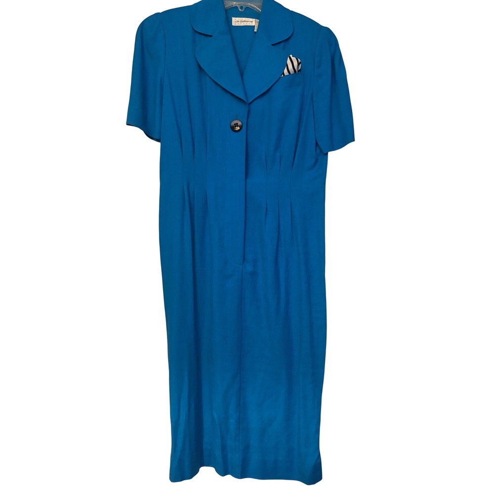 Liz Claiborne Petite Vintage Blue Linen Blend Pleated Sheath Dress Size 6P